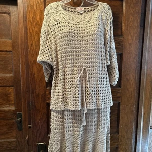 Vintage J.M. Top y Falda Rosa Crochet Encaje Talla S Festivo Campesino Boho - Imagen 1 de 17