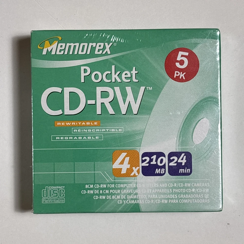 Memorex Pocket CD-RW 4x 210 MB 24-min. Blank Mini Discs 5 Pack Sealed - Image 1 of 4