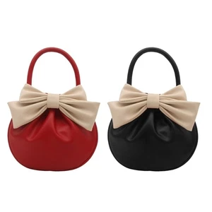 PU Evening Bag Cute Bows Design Top Handle Purse Compact Handbag For Ladies - Picture 1 of 10