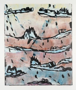 H. MODERSOHN (*1948), Abstrakte Landschaftssilhouetten, 1995, Farbholzschnitt - Picture 1 of 5