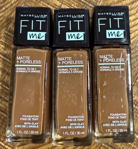 3-Pack MAYBELLINE FIT ME FOUNDATION Matte + Poreless 1 oz Shade #370 Deep Bronze - Picture 1 of 2