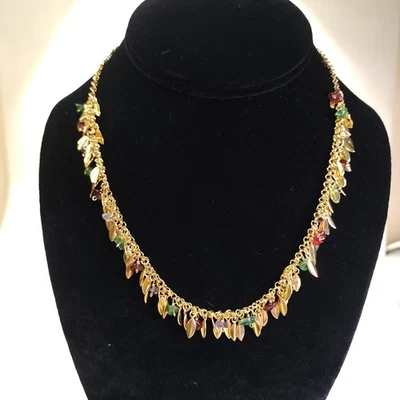 Collar Gargantilla Festival Boho Tono Dorado Hoja Dije Cadena 18" Mujer Joyero Cuentas Foto 1 de 4