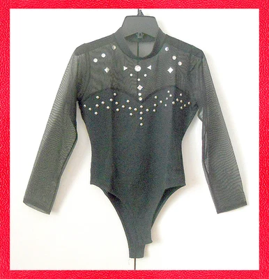 BODY NEGRO NUEVO CON PEDRERÍA y TACHUELAS TONO PLATEADO - Talla Pequeña Foto 1 de 4