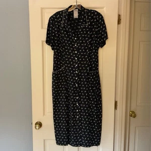 Abito camicia midi vintage anni 90 Laura Ashley blu Ditsy tasche floreali taglia US 12 - Foto 1 di 7