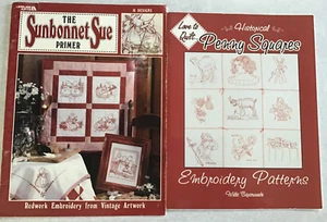1996 Historical Penny Squares & 1999 Sunbonnet Sue Primer Redwork Embroidery - Picture 1 of 9