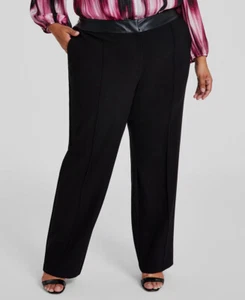 Calvin Klein Women's Black High-Rise Faux Leather Waist Pants Plus Size 20W - Picture 1 of 2