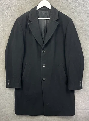 Vintage Hugo Boss Jacket Mens XL 42 Black Morgan Pea Coat Cashmere Wool Overcoat - Image 1 of 4