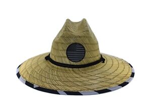 Men's Straw Sun Lifeguard Beach Hat Raffia Wide Brim, One Size