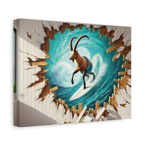 Surreal Surfing Goat Scene - Picture 1 of 5