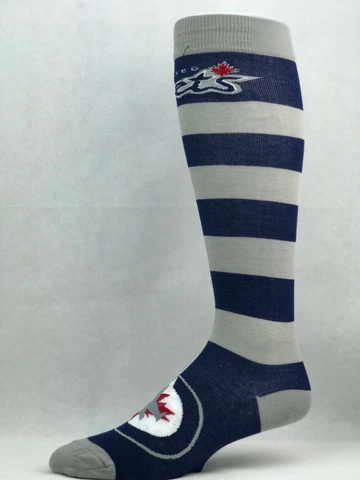 Winnipeg Jets Hockey Navy & Gray Striped Thin Long Socks Cover