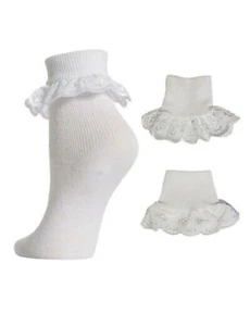 Girls Frilly Lace Socks Ankle Top White School Uniform 12 Pairs all sizes - Picture 1 of 1
