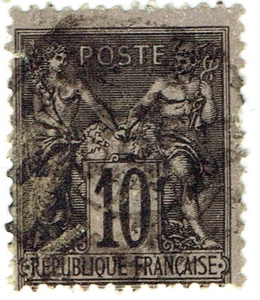 France 10c Black Stamp - Peace And Commerce 189 - Bild 1 von 2
