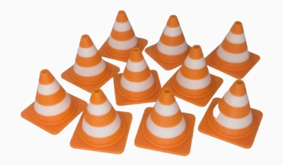 10 Mini Orange Traffic Cones – Toy Car, Train, Construction Play Accessories