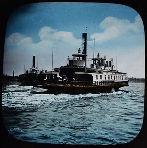 NORTH RIVER FERRY BOAT NUEVA YORK EE. UU. C1888 Magic Lantern Slide FOTO TINTADA A MANO - Imagen 1 de 3
