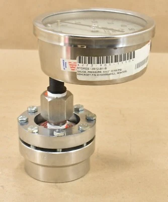 Ashcroft 1009 Pressure Gauge, 0/100PSI ,C1018, 205 In-Line Saddle Diaphragm Seal - Image 1 of 4