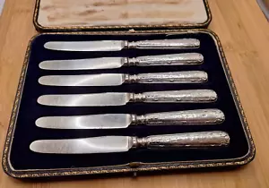 6 cuchillos de mantequilla antiguos con mango de plata de Charles James Allen, 1916 - Imagen 1 de 11