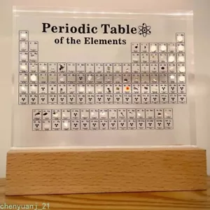 Nueva Tabla Periódica de Elementos Acrílico Tabla Periódica Madera Luz LED Base Regalo - Imagen 1 de 11