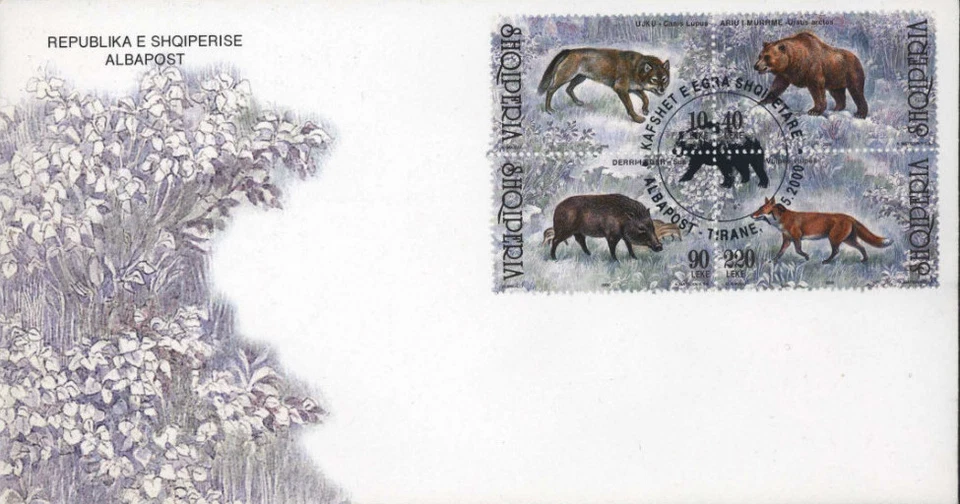 Albania stamps 2000. Fauna. Wild Animals: Wolf, Bear, Boar, Fox. FDC Set MNH - Image 1 of 1