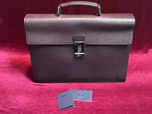 Authentic Prada ~ Men's Brown Cowhide Leather Briefcase Laptop Case ~ 15x12x4 - Picture 1 of 14
