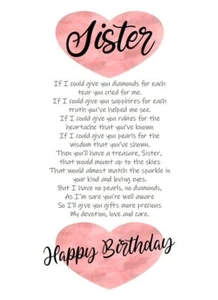 NEUES DESIGN Geburtstagskarte Schwester If I Could Give You Diamanten A5 rosa Herzen - Bild 1 von 4