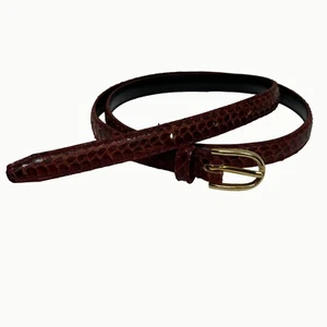 Vintage Genuine Snakeskin Belt Gold Buckle Brown Scales S/M Slim Width Exotic - Picture 1 of 7