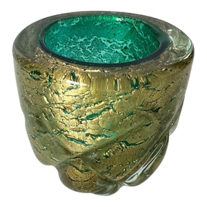 Vintage Murano Art Glass Green & Gold Leaf Bud Vase (Attr. to Seguso) - Picture 1 of 7