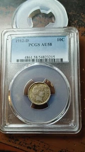 1912 D Barber Silver Dime 10C PCGS AU58 Original Beauty                     5082 - Picture 1 of 4