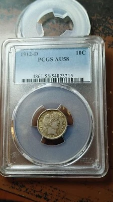 1912 D Barber Silver Dime 10C PCGS AU58 Original Beauty                     5082 - Image 1 of 4