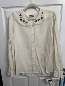 Vintage 62 East Damen Langarm Blumen Kragen Granny Core Shirt Medium Creme - Bild 1 von 5