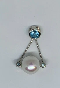 Ciondolo perla d'acqua dolce e topazio blu Nat in argento sterling 1,5" 10 mm + PERLA! - Foto 1 di 5