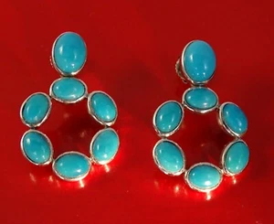 Sleeping Beauty Turquoise Sterling Silver Round Circle Multistone Dangle Earring - Picture 1 of 5