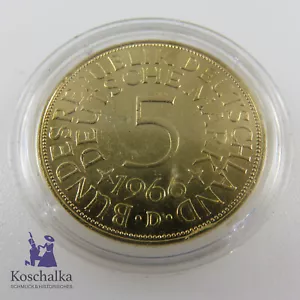 BRD 5 DM 1966.D Kurzmünze aus Silber vergoldet - Orginal (EK4) - Bild 1 von 2