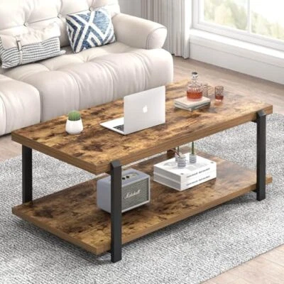  Modern Coffee Table, Rustic Wood Center Table with Storage for Rustic Brown - Image 1 of 4