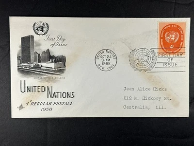 UN FDC 1959 4c United Nations Regular Postage First Day Cover   a554 - Image 1 of 2