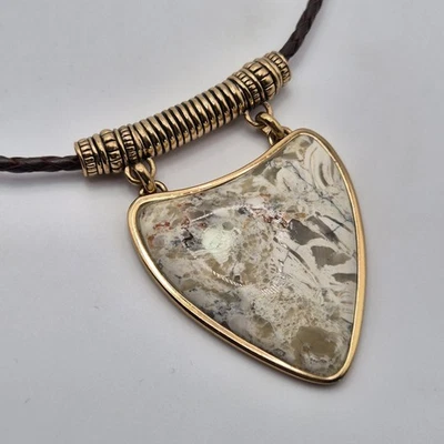 Барс Таиланд позолоченный кварцит камень подвеска кожаный шнур ожерелье QVC - Изображение 1 из 4