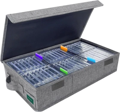 Cassette Tape Storage Box, 16.34 X 9.25 X 3.54 Inch, Holds 48 Cases - Gray - Image 1 of 4