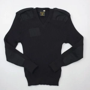 Citadel Sweater Mens 44 Black Wool V Neck Commando Epaulet Made in Britain - Picture 1 of 14