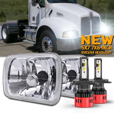 for Kenworth T300 1997-2010 Pair DOT 7x6" 5x7inch Led Headlights HI/LO DRL - Image 1 of 4