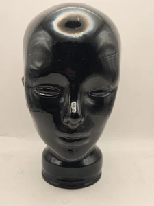 Vintage Black 12" Pier 1 Life Size Glass Mannequin Head Hat Wig Display Decor - Picture 1 of 6
