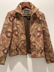 Vintage 90s Giancarlo Ferrari Size 8 Tapestry Earthy Chic Floral Zip Jacket - Picture 1 of 5