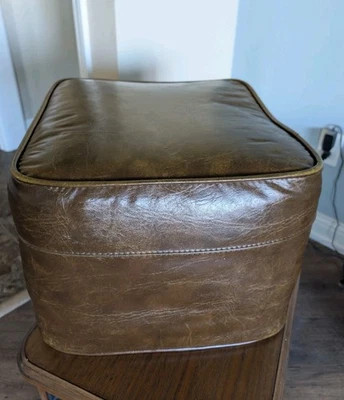 Vintage Mid Century Square Brown Vinyl Ottoman Footstool 15” Square MCM 11" Tall - Image 1 of 4