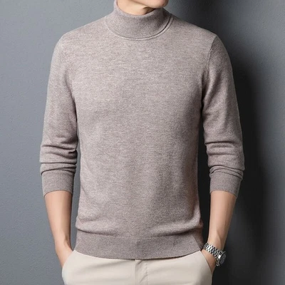 Winter Turtleneck Wool Blend Sweaters Pullover Warm Solid Men's Knitting Sweater - Image 1 of 4