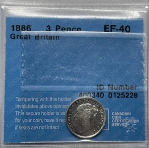 1886 Great Britain Silver 3 Pence. CCCS, EF-40. M-850 - Picture 1 of 4