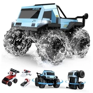 Amphibious Remote Control Monster Pickup Truck Toys Waterproof RC Stunt Cars - Picture 1 of 7