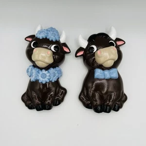 Chalkware Kitschy Cow Bull Retro Style Wall Plaque Mr Mrs - Picture 1 of 3