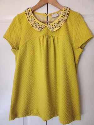 Anthropologie 邮戳串珠上衣女式大号闪亮娃娃领  — 第 1/4 张图片