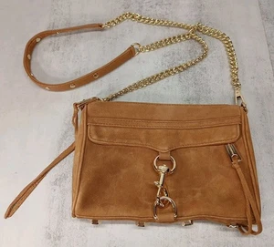 Bolso Bandolera Rebecca Minkoff Cuero Gamuza Tostado Cierre Cremallera Cadena - Imagen 1 de 19