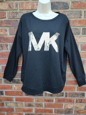 Moletom suéter Michael Kors novo com etiquetas - Preto com lantejoulas prata logotipo MK - Tamanho G - Imagem 1 de 4