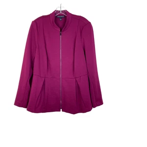 Chaqueta Blazer Lane Bryant Para Mujer Cremallera Frontal Peplum Talla 16 Borgoña Vino Tejido - Imagen 1 de 6