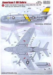 Print Scale Decals 1/32 NORTH AMERICAN F-86 SABRE Jet with STENCILS Part 1 - Picture 1 of 5